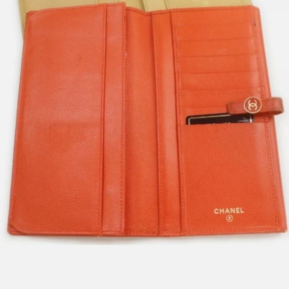 Long leather chanel orange wallet gold snap close - Picture 10 of 10